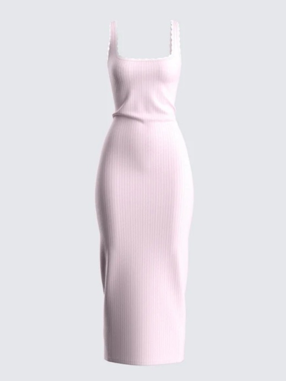 Ribbed Baby Pink Midi Dress